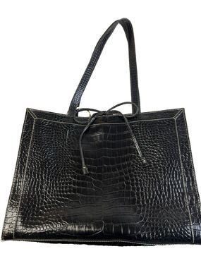 Liz Claibourne Handbag Tote Computer Bag Foaux Crocidile Leather Black Work